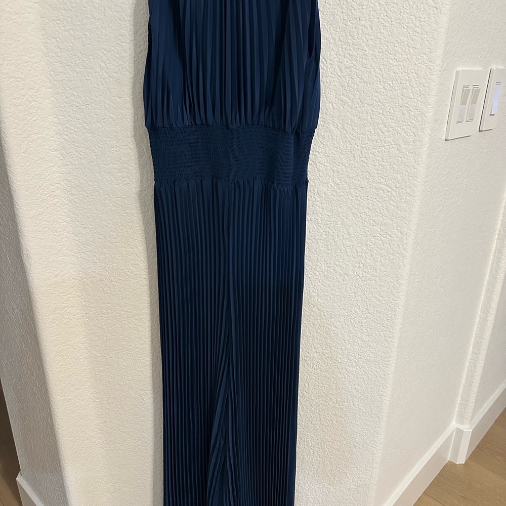 Navy Blue Pleated Halter Jumpsuit